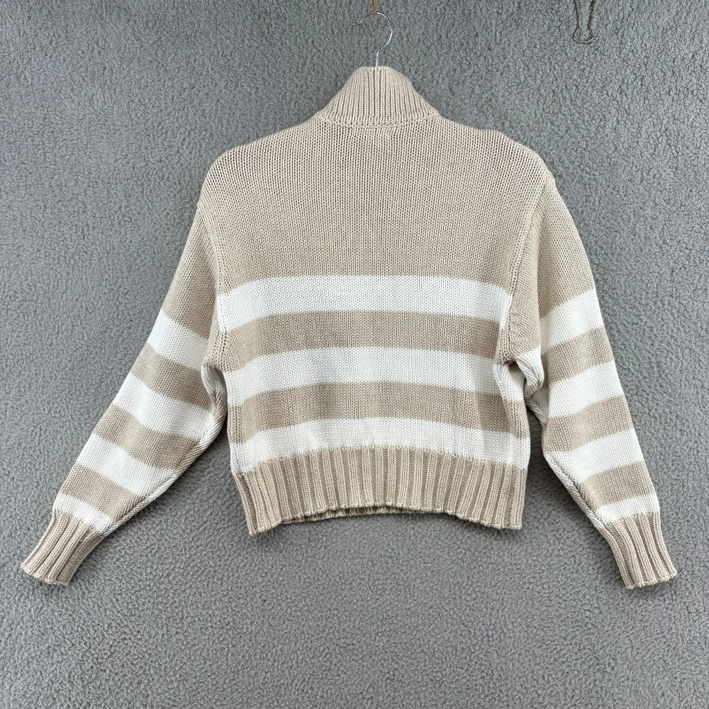 Quince Cream and White Striped V-Neck Sweater - Picture 6 of 15
